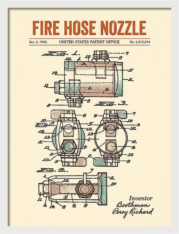 Fire Hose Nozzle Retro Patent Us2313614
