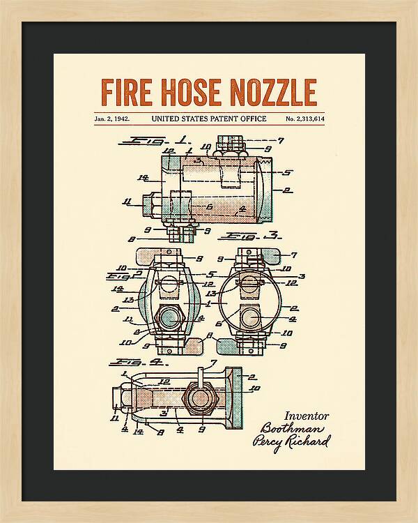 Fire Hose Nozzle Retro Patent Us2313614