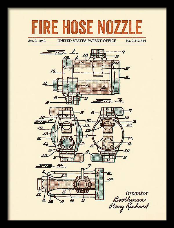 Fire Hose Nozzle Retro Patent Us2313614