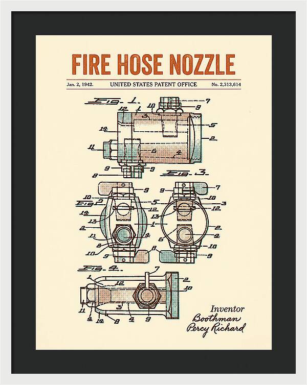 Fire Hose Nozzle Retro Patent Us2313614