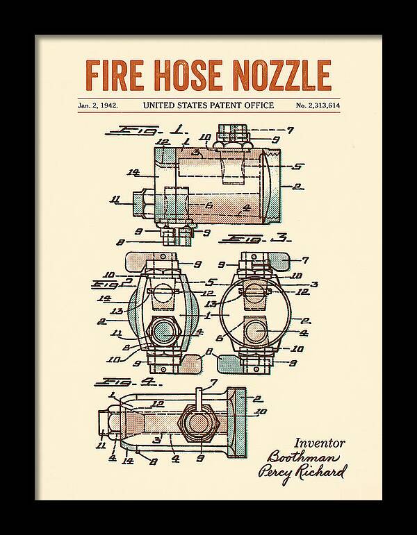 Fire Hose Nozzle Retro Patent Us2313614