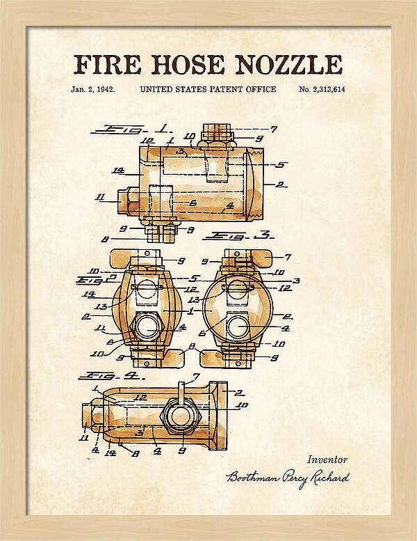 Fire Hose Nozzle Watercolor Patent Us2313614