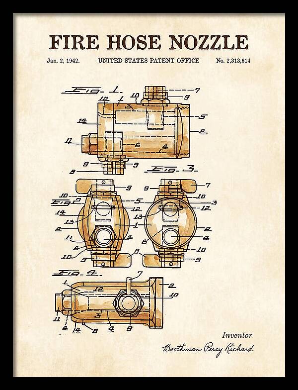 Fire Hose Nozzle Watercolor Patent Us2313614
