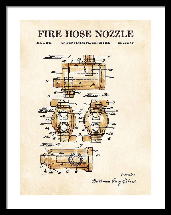 Fire Hose Nozzle Watercolor Patent Us2313614