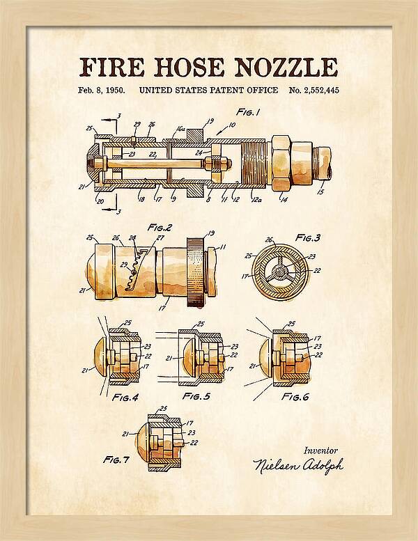 Fire Hose Nozzle Watercolor Patent Us2552445
