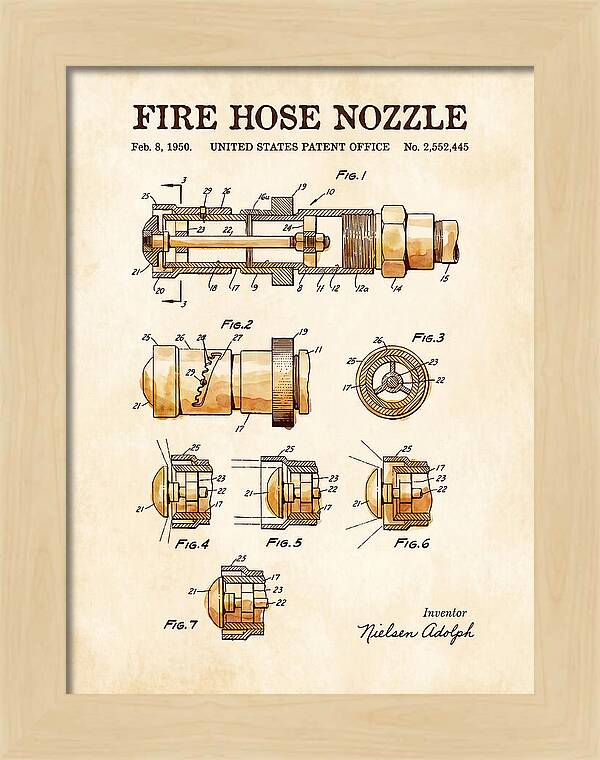 Fire Hose Nozzle Watercolor Patent Us2552445