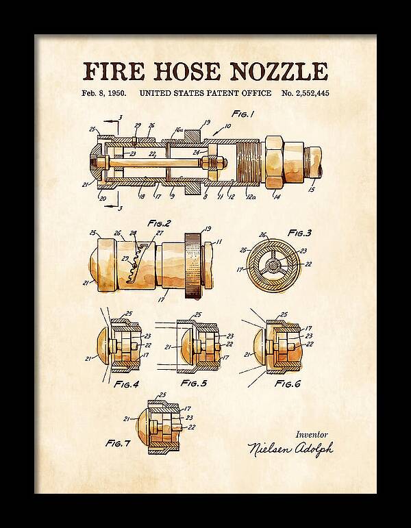 Fire Hose Nozzle Watercolor Patent Us2552445