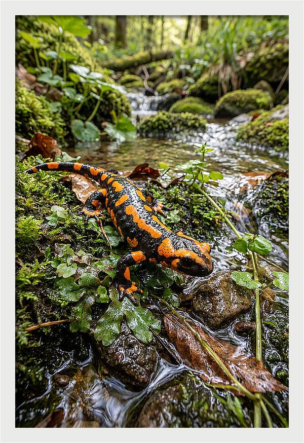 Fire Salamander By The Stream