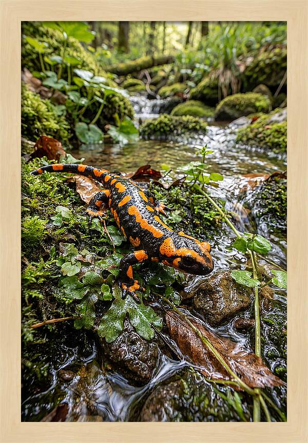 Fire Salamander By The Stream