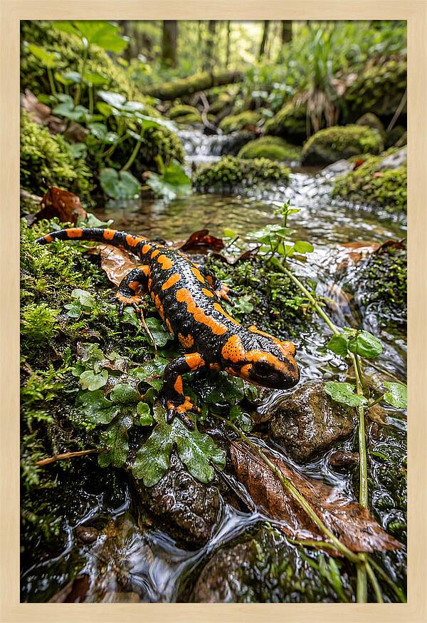 Fire Salamander By The Stream