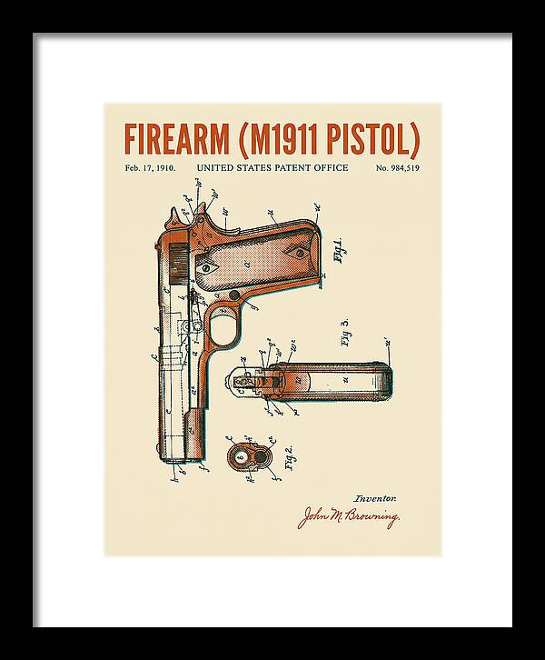 Firearm M1911 Pistol Retro Patent Us984519