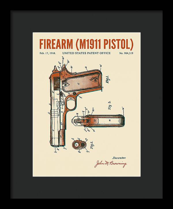 Firearm M1911 Pistol Retro Patent Us984519
