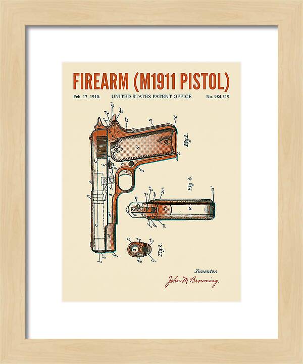 Firearm M1911 Pistol Retro Patent Us984519