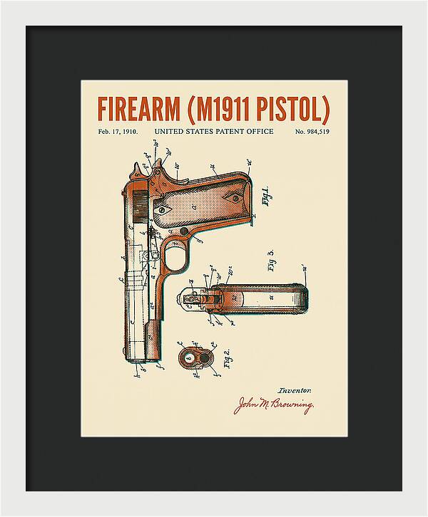 Firearm M1911 Pistol Retro Patent Us984519