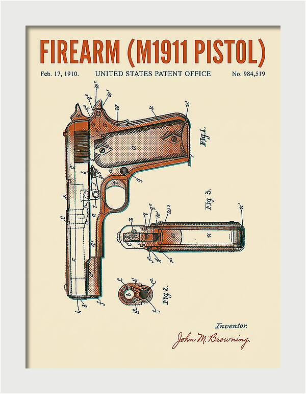 Firearm M1911 Pistol Retro Patent Us984519