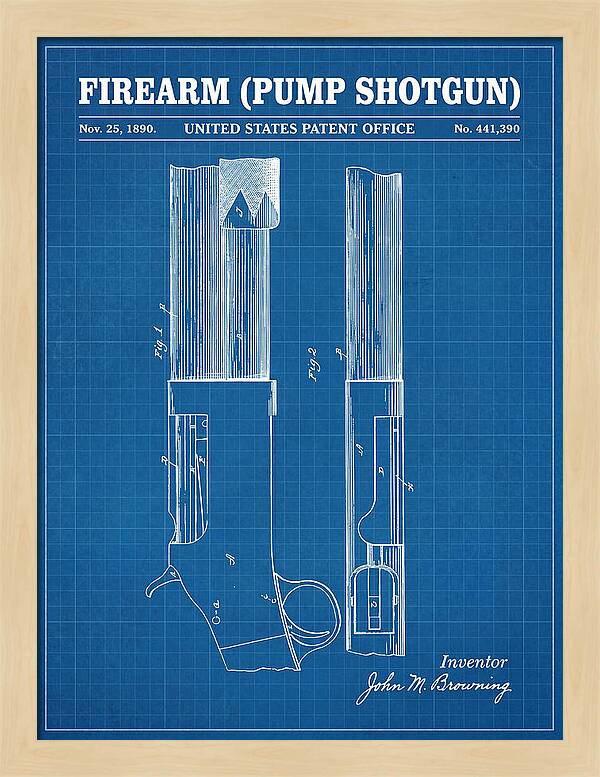 Firearm Pump Shotgun Blueprint Patent Us441390