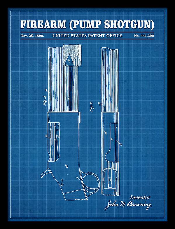 Firearm Pump Shotgun Blueprint Patent Us441390