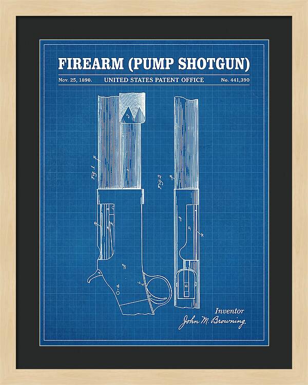 Firearm Pump Shotgun Blueprint Patent Us441390