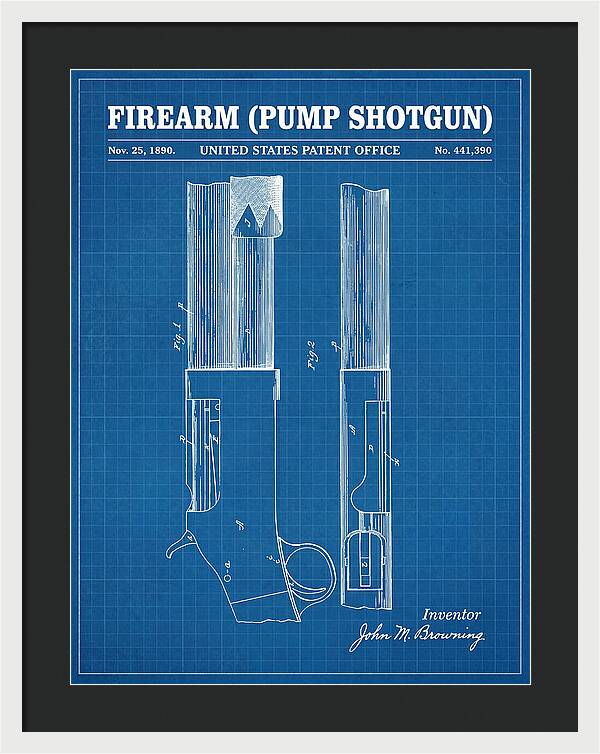 Firearm Pump Shotgun Blueprint Patent Us441390
