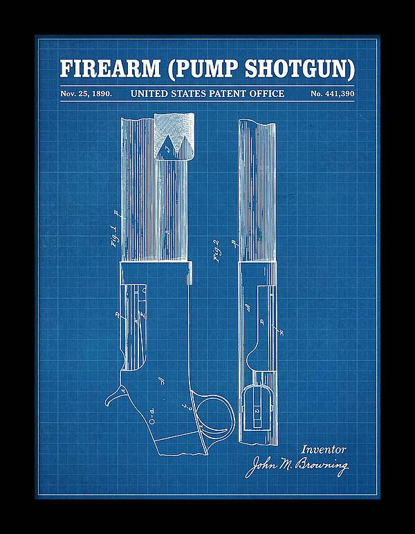 Firearm Pump Shotgun Blueprint Patent Us441390