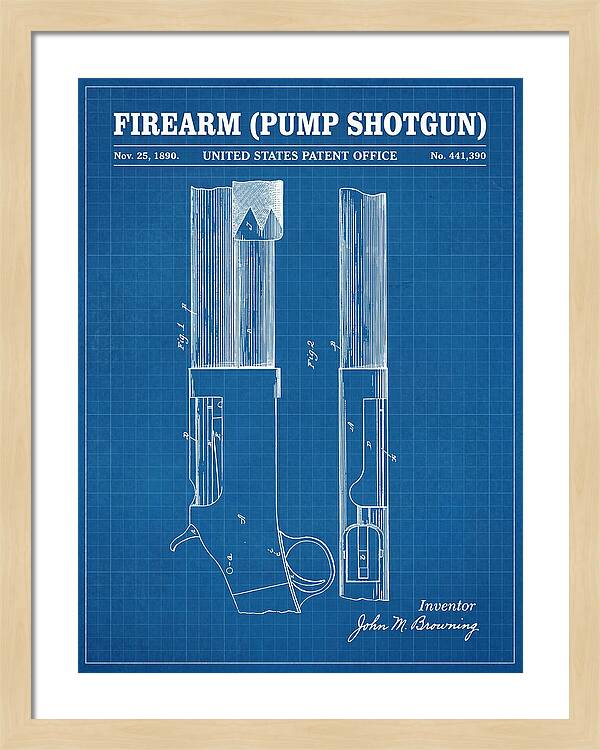 Firearm Pump Shotgun Blueprint Patent Us441390