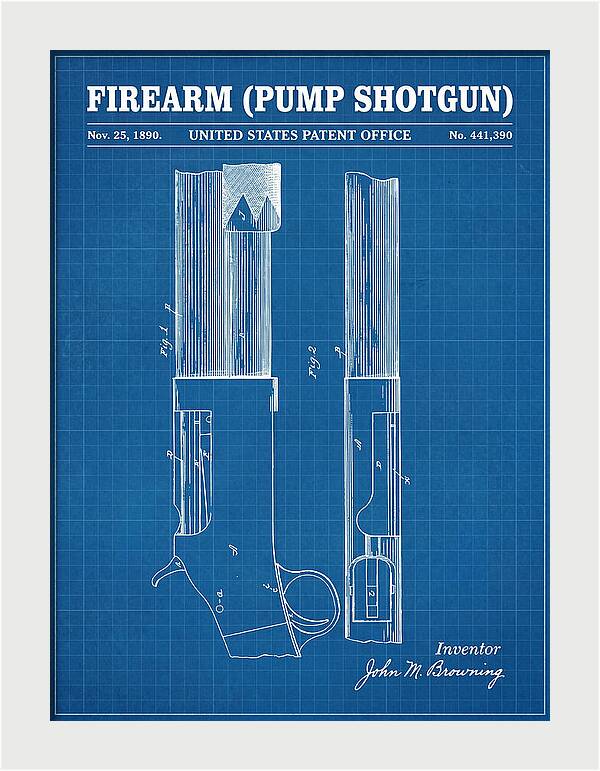 Firearm Pump Shotgun Blueprint Patent Us441390