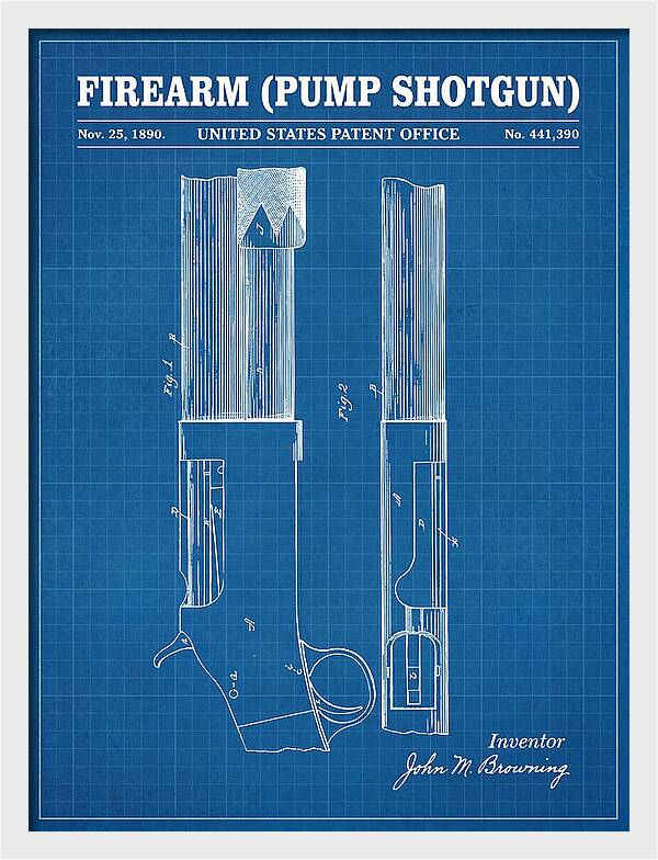 Firearm Pump Shotgun Blueprint Patent Us441390