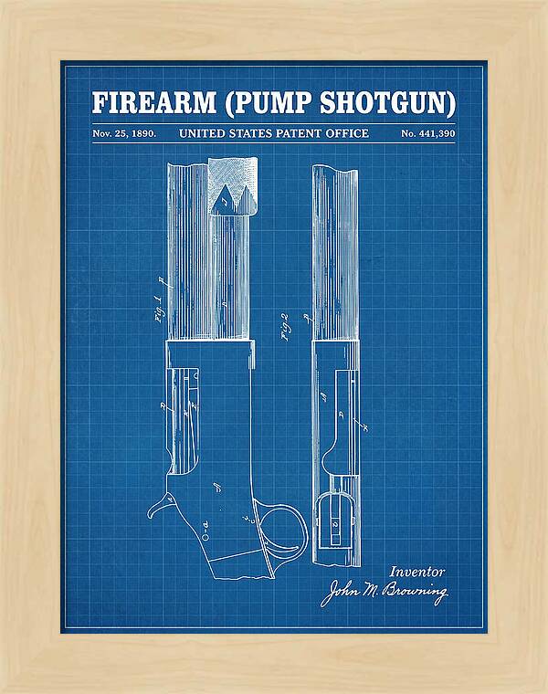 Firearm Pump Shotgun Blueprint Patent Us441390