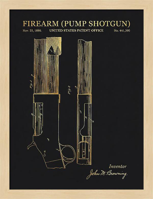 Firearm Pump Shotgun Gold Patent Us441390