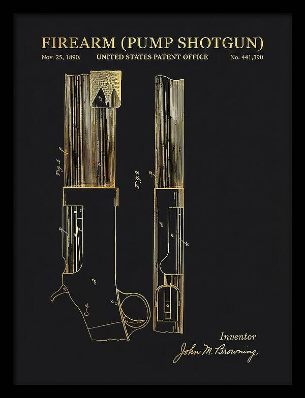 Firearm Pump Shotgun Gold Patent Us441390