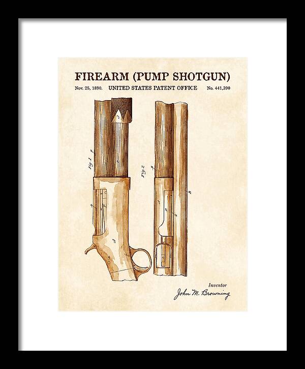 Firearm Pump Shotgun Watercolor Patent Us441390