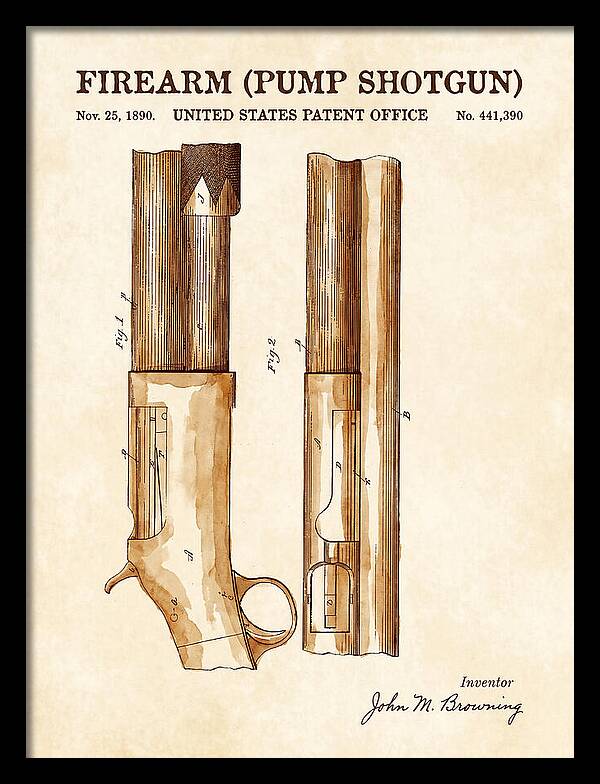 Firearm Pump Shotgun Watercolor Patent Us441390