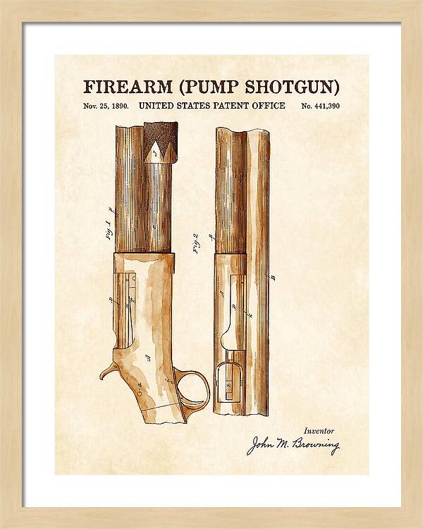 Firearm Pump Shotgun Watercolor Patent Us441390