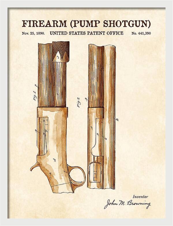Firearm Pump Shotgun Watercolor Patent Us441390