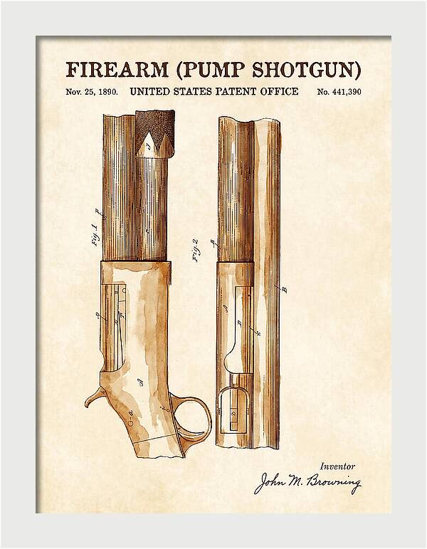 Firearm Pump Shotgun Watercolor Patent Us441390