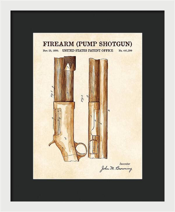Firearm Pump Shotgun Watercolor Patent Us441390