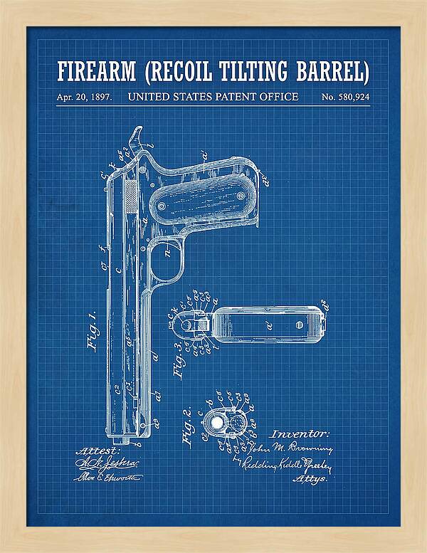 Firearm Recoil Tilting Barrel Blueprint Patent Us580924