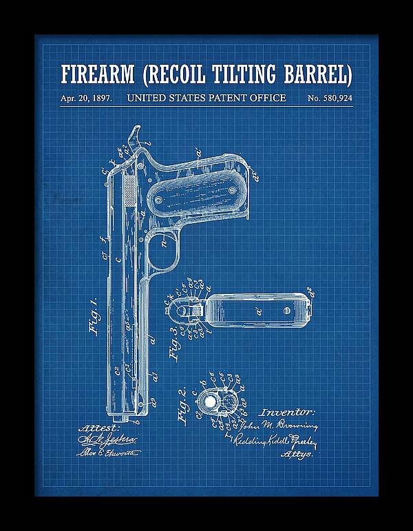 Firearm Recoil Tilting Barrel Blueprint Patent Us580924