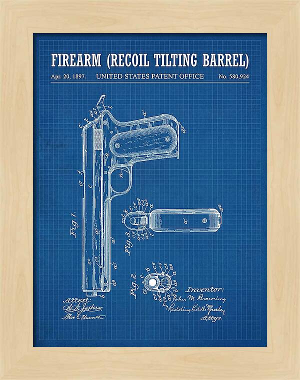 Firearm Recoil Tilting Barrel Blueprint Patent Us580924