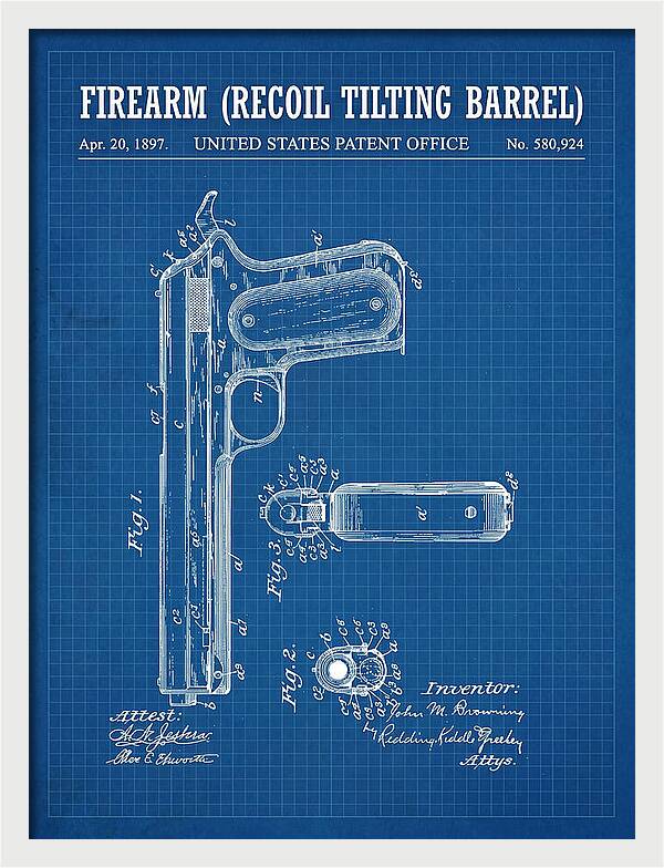 Firearm Recoil Tilting Barrel Blueprint Patent Us580924