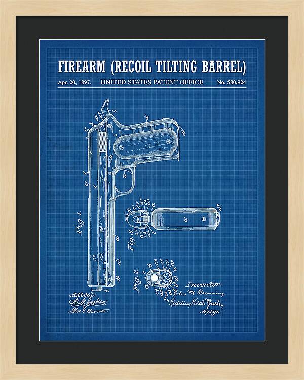 Firearm Recoil Tilting Barrel Blueprint Patent Us580924