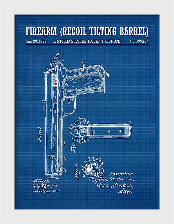Firearm Recoil Tilting Barrel Blueprint Patent Us580924