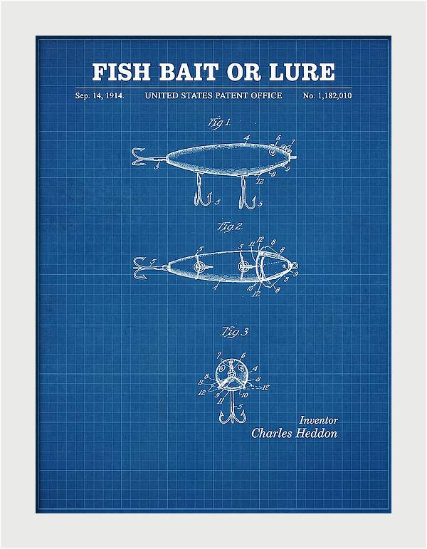 Fish Bait Or Lure Blueprint Patent Us1182010a
