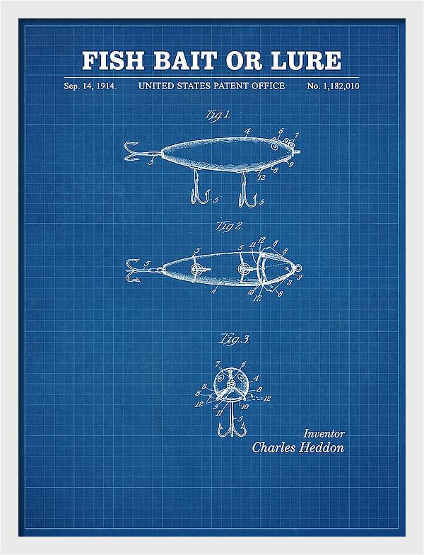 Fish Bait Or Lure Blueprint Patent Us1182010a