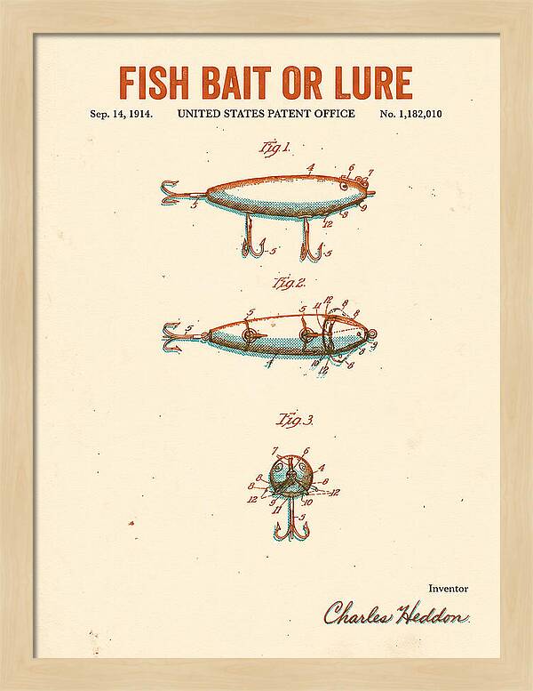 Fish Bait Or Lure Retro Patent Us1182010a