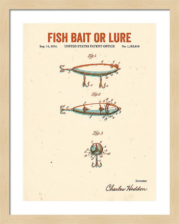 Fish Bait Or Lure Retro Patent Us1182010a