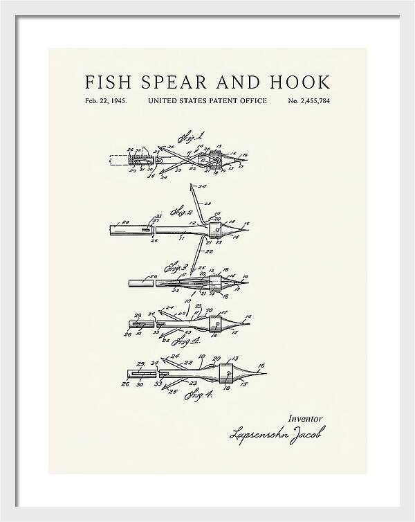 Fish Spear And Hook Minimalist Patent Us2455784a