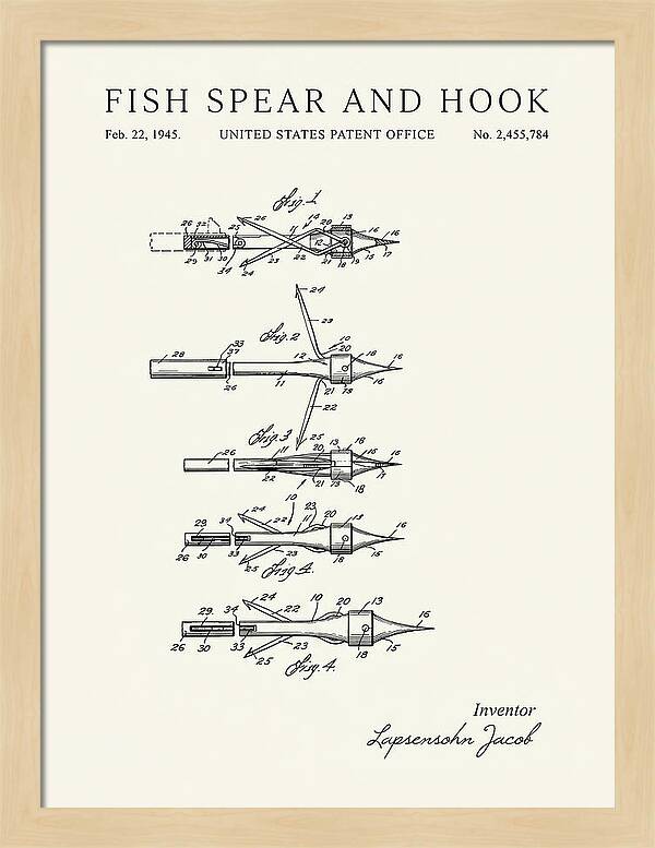 Fish Spear And Hook Minimalist Patent Us2455784a