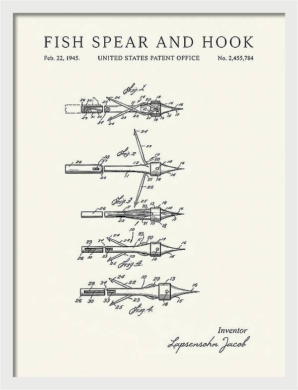 Fish Spear And Hook Minimalist Patent Us2455784a