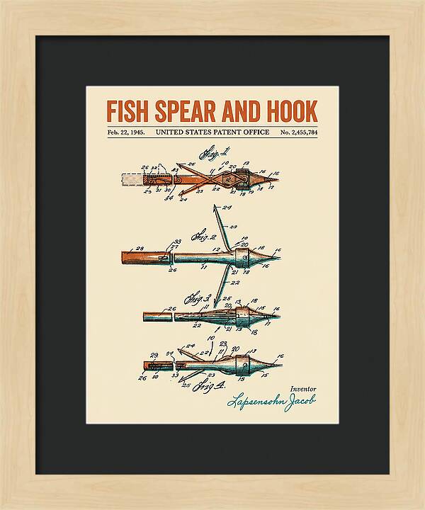 Fish Spear And Hook Retro Patent Us2455784a